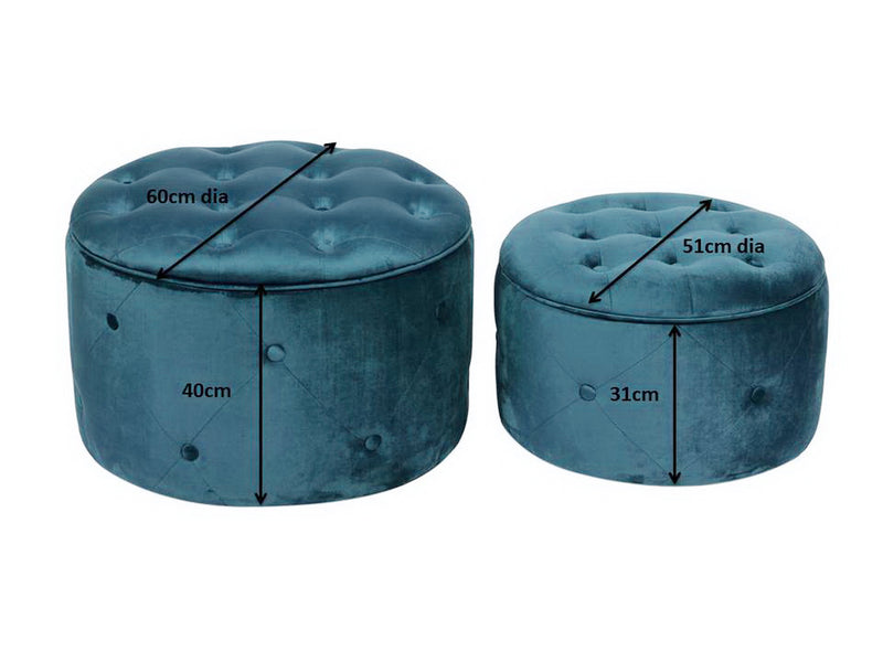 Valeria Set Of 2 Round Storage Ottomans,Teal (7263818350755)