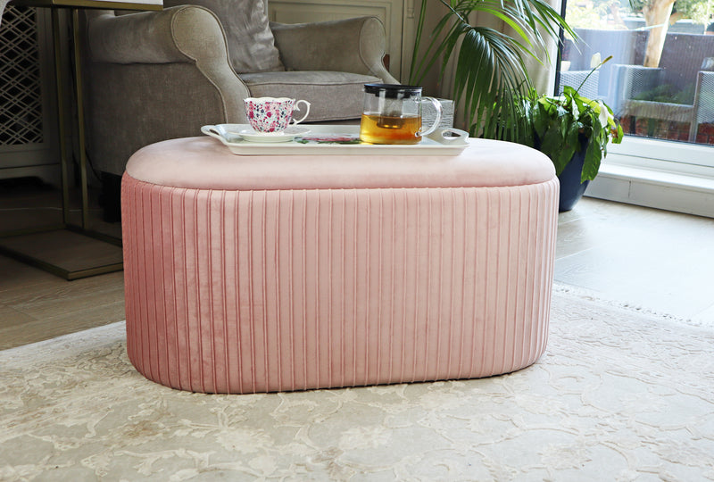 Lola Velvet Storage Ottoman , Pink, Large (7553472626900)