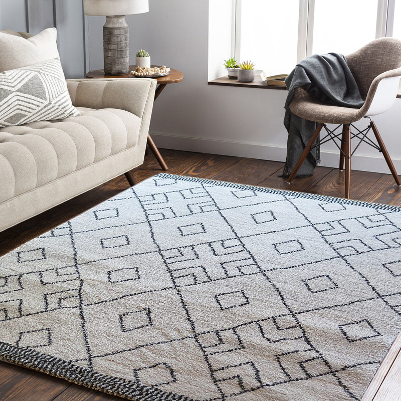 Marjan-Diamond/Rhombus Pattern Geometric Thick Soft Shaggy Rug (Cream/Grey, 160x230cm) (6024405254307)