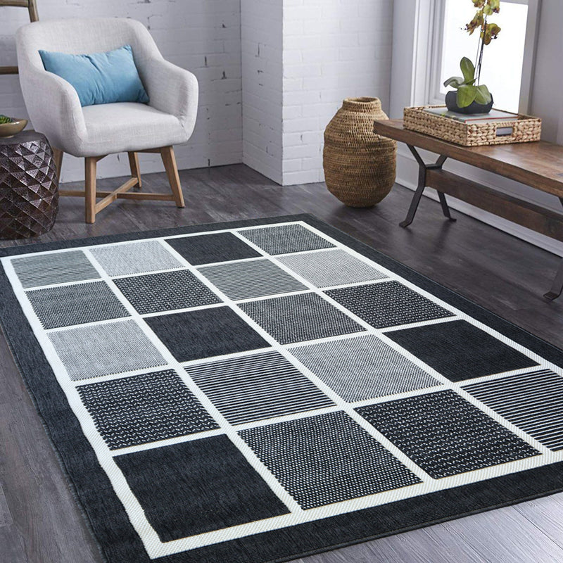 Mercurial Matrix Geometric Check Pattern Area Rug-Grey Mix (6024406073507)