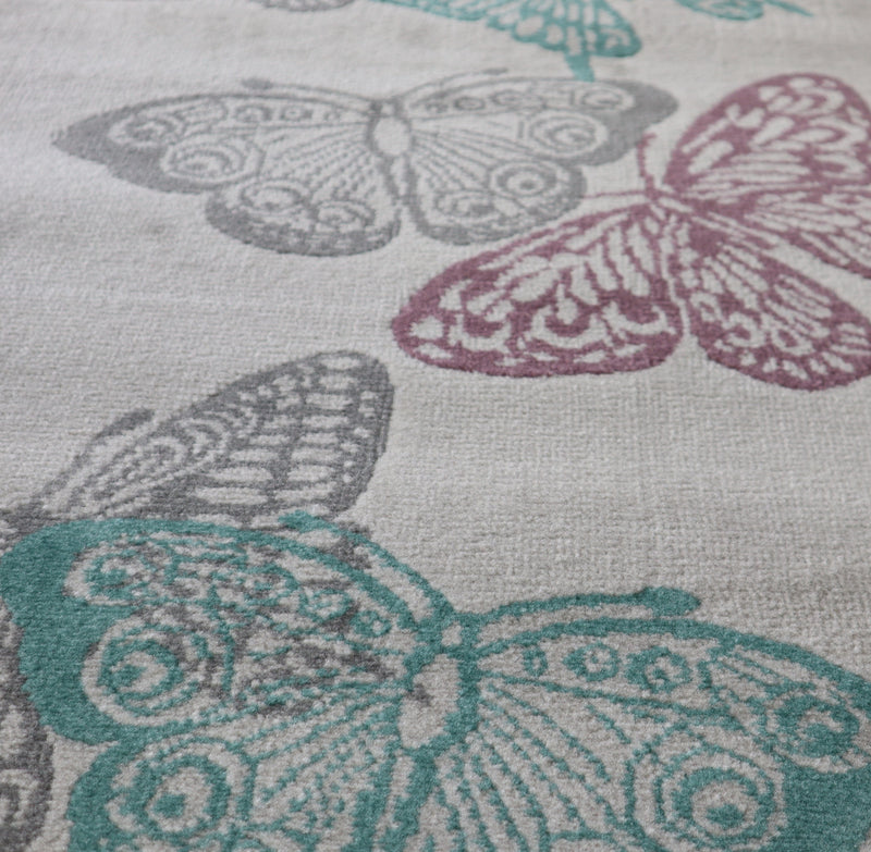 Open Butterfly Area Rug in Light Grey Background with Aqua, 80x150cm (6024408268963)