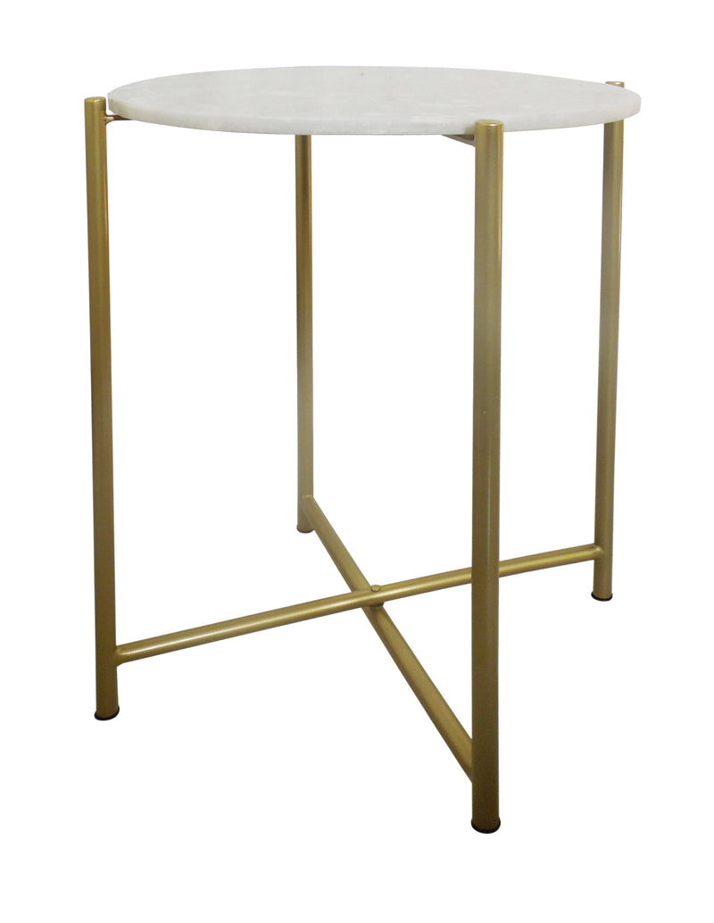 Naomi Round White Marble Side Table , Gold Legs (7153196302499)