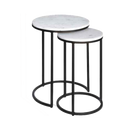 Hiba Marble Nest of Tables in White with Black Metal Bases (7803663155412)