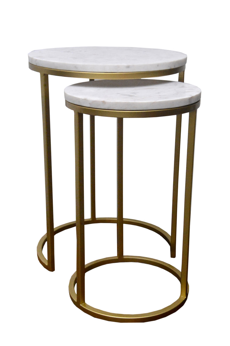 Hiba Marble Nest of Tables in White with Gold Metal Bases (6719493636259)