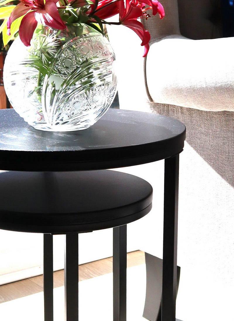 Paloma Set of 2 Round Nesting Tables, Matte Black Top and Base (7631914336468)