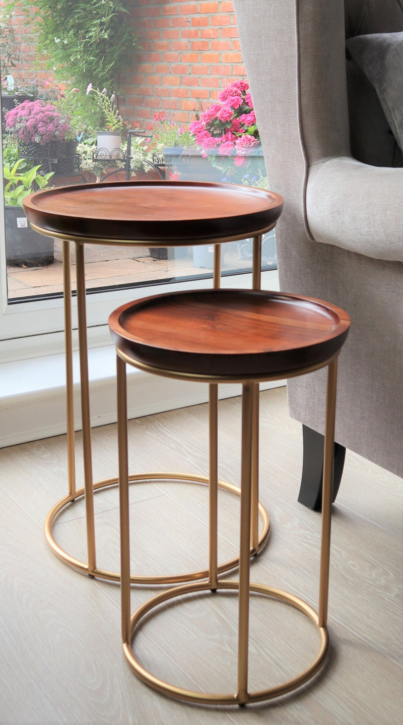 Delphyne Set of 2 Round Nesting Tables, Wooden Tops (7467191238868)